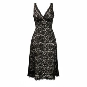 Y2K Black Lace FairyGoth Dress Nude Lining Bow Tie Back Size 2 Dark Romantic